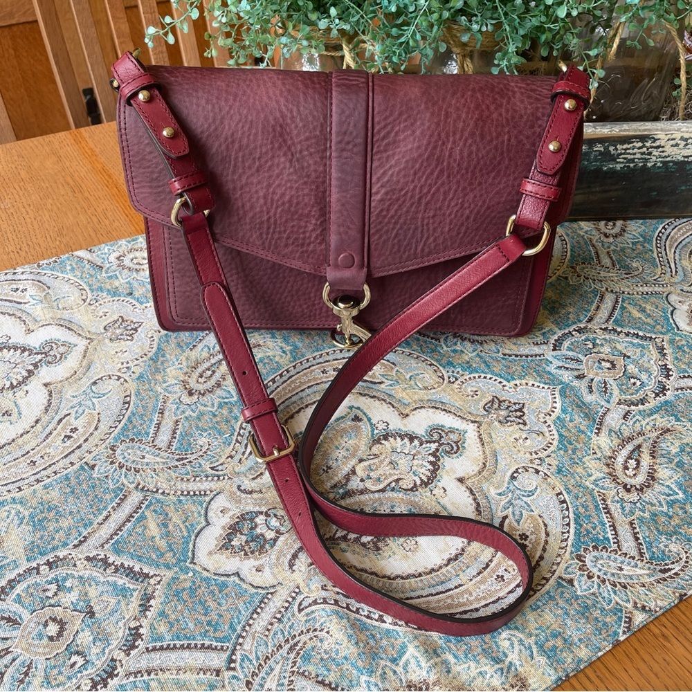 Rebecca Minkoff Hudson Leather Crossbody Oxblood Burgundy Flap Shoulder Bag